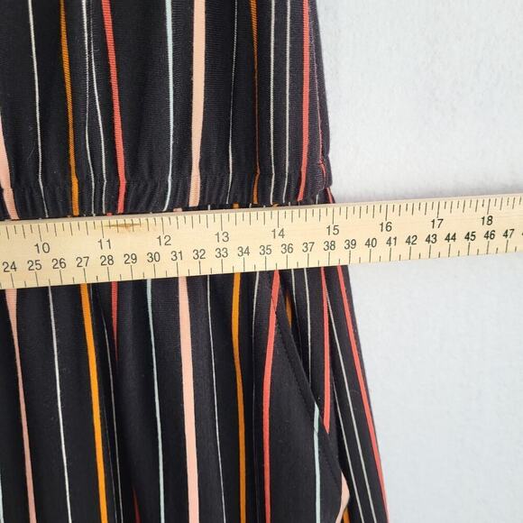 Garnet Hill Off-The-Shoulder Knit Maxi Dress MED Black Stripe Boho Rainbow NEW - Picture 15 of 16